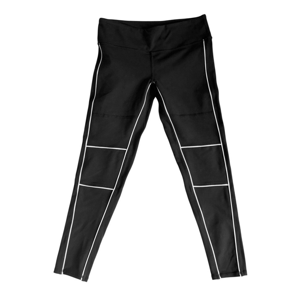Alo Yoga Womens M Black 7/8 Leggings Contrast Piping Panel Workout Athletic